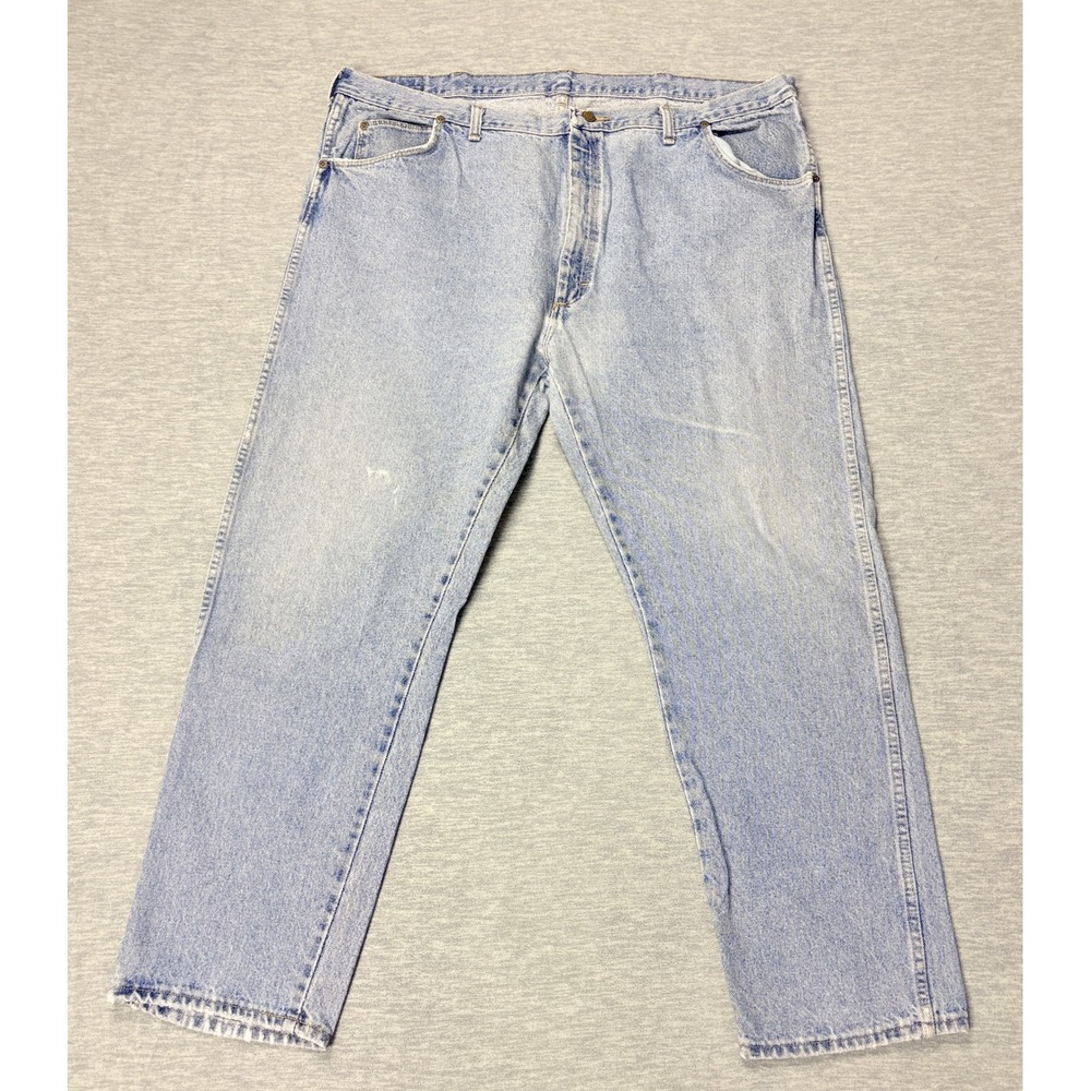 Wrangler Straight Leg Jeans Mens 42 Blue Light Wash Denim Made USA 42x29